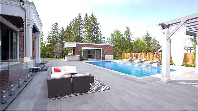 Pool, cabana and covered lounge